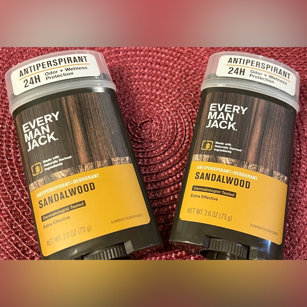 Every Man Jack Men’s Sandalwood Solid Antiperspirants/Deodorants Lot of Two